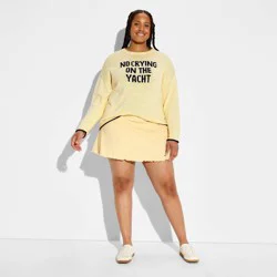 Women's Novelty Crewneck Pullover Sweater - Wild Fable™ Yellow Quote XXL