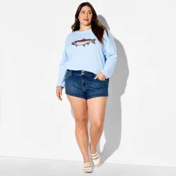 Women's Novelty Crewneck Pullover Sweater - Wild Fable™ Light Blue Fish XXL