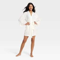 Women's Luxury Collection Short Satin Robe with Lace - Auden™ Cream XL/XXL