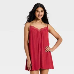 Women's Luxury Collection Lace Trim Satin Chemise - Auden™ Dark Pink L