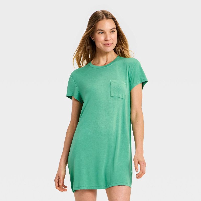 slide 1 of 3, Women's Jersey Pajama T-Shirt Dress - Auden™ Green L, 1 ct