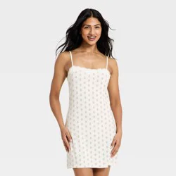 Women's Lace Cloud Knit Chemise - Auden™ Cream Block Printed M