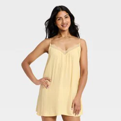 Women's Luxury Collection Lace Trim Satin Chemise - Auden™ Yellow M