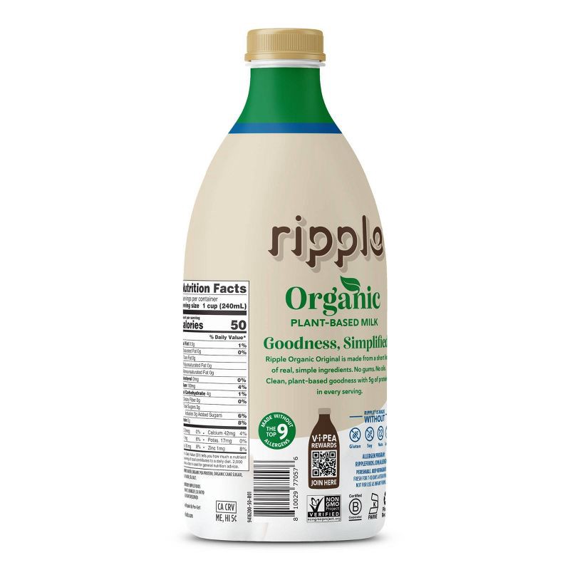 slide 2 of 3, Ripple Organic Gluten Free Dairy-Free Plant Oil Milk - 48oz, 48 oz