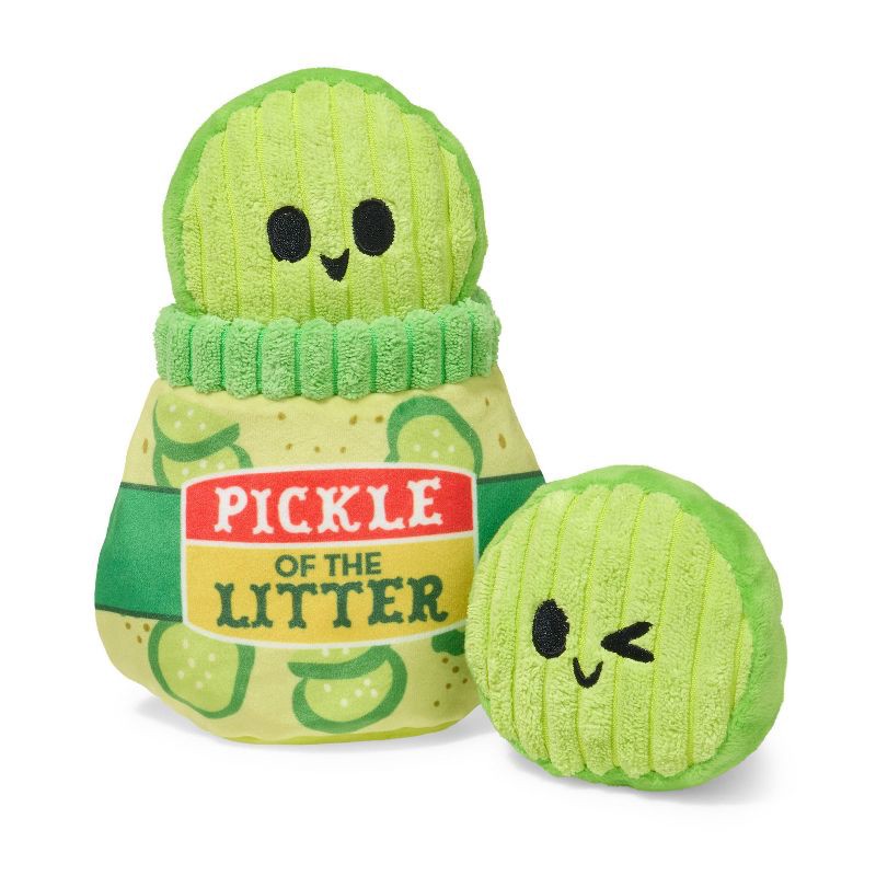 slide 1 of 8, BARK Pickle Dog Toy - Pickle of the Litter: Holds Treats, Squeaks, Plush Food Shaped, Small to Medium Breeds, 1 ct