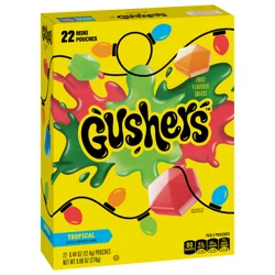 Fruit Gushers Fruit Flavored Snacks, Tropical Fruit Flavor, Holiday Edition Box, 22 Mini Pouches, 9.68 oz
