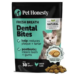 Pet Honesty Chicken Flavor Fresh Breath Dental Bites Vitamins and Supplements for Cats - 3.7oz