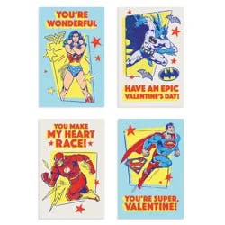 DC Comics 10ct Valentine's Day Mini Cards for Kids Classroom Exchange, Justice League (4-Designs)