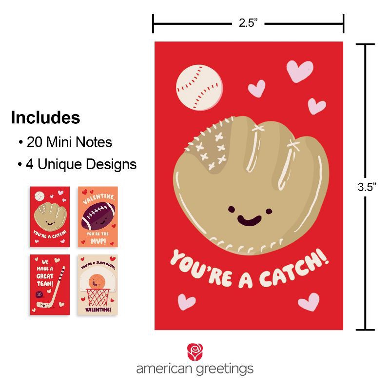 slide 2 of 6, American Greetings 20ct Valentine's Day Mini Notes Sports (4-Designs), 20 ct