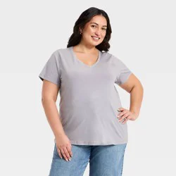 Women's Short Sleeve V-Neck T-Shirt - Ava & Viv™ Gray 1X