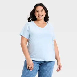 Women's Short Sleeve V-Neck T-Shirt - Ava & Viv™ Light Blue 1X