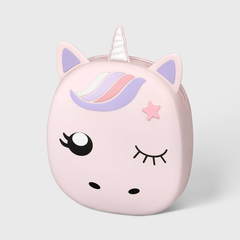 slide 1 of 3, Single Zip Unicorn Silicone Bubble Penil Pouch Pink - up&up™, 1 ct