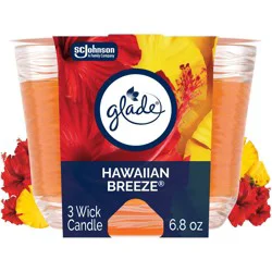 Glade 3 Wick Glass Jar Candles - Hawaiian Breeze - 6.8oz: 30 Hour Burn, Glass Container, Wax Material