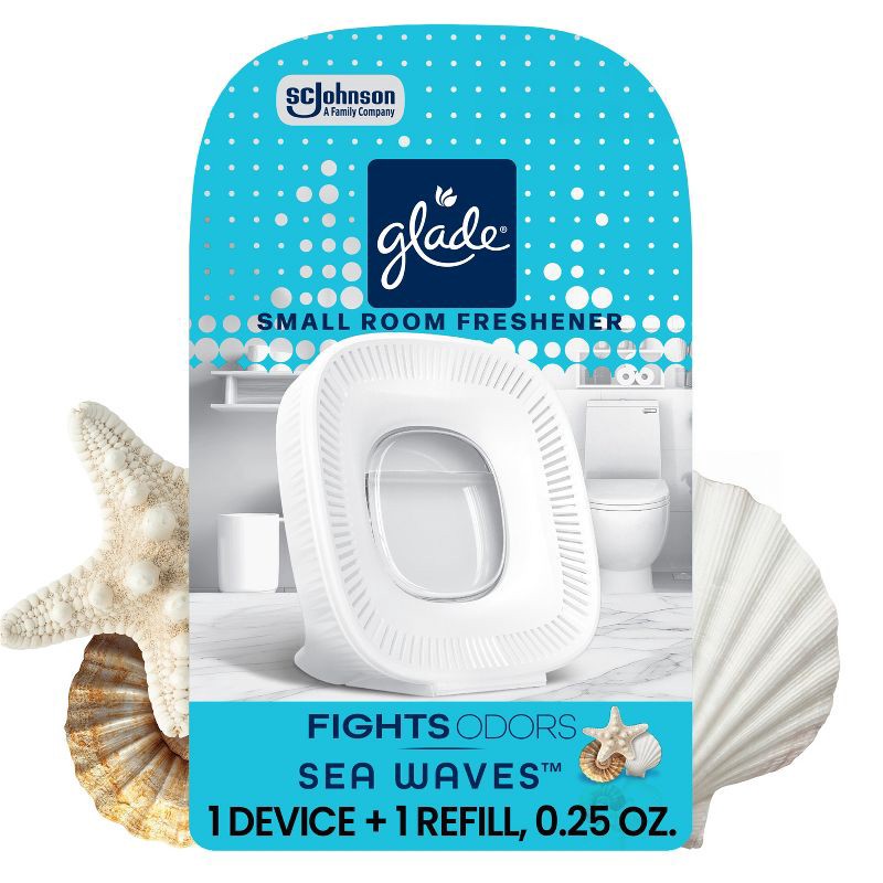 slide 1 of 11, Glade Small Room Freshener Starter Kit for Bathrooms & Small Spaces - Sea Waves - 0.25oz: Oil Non-Powered, 0.25 oz