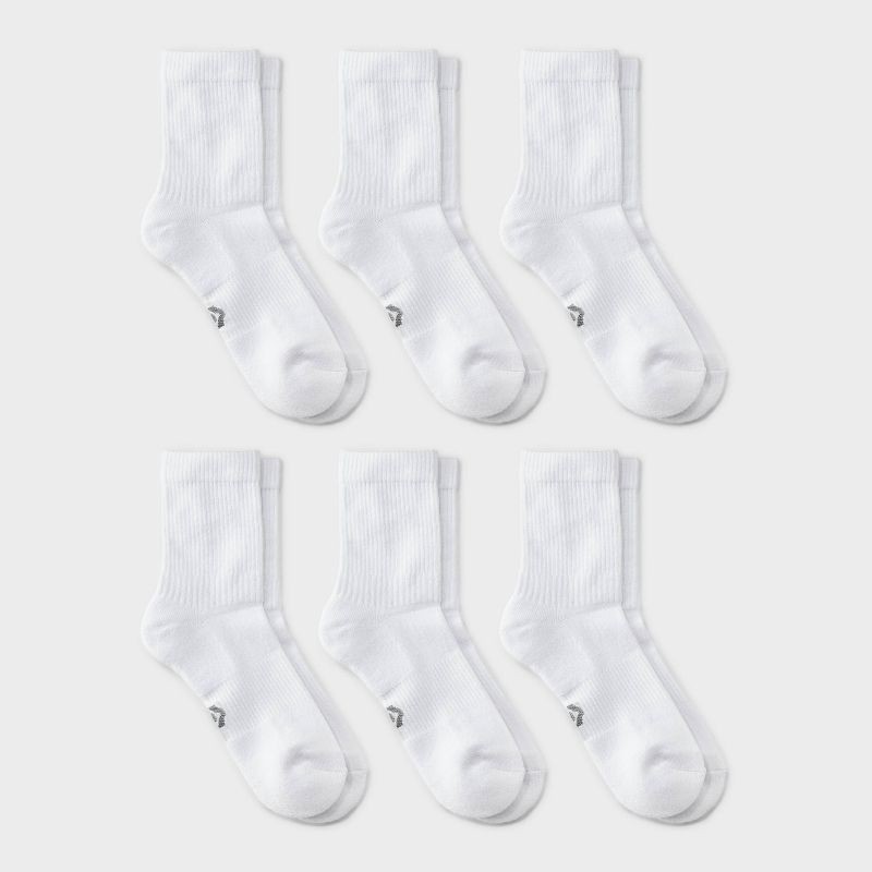 slide 1 of 4, Women's Foundation Mid Crew Socks - All In Motion™ White, 1 ct