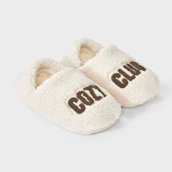 Women's Embroidered Cozy Club Cozy Fleece Slipper Socks with Grippers - Light Brown M/L