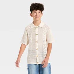 Boys' Open Knit Short Sleeve Sweater - art class™ Off-White XL