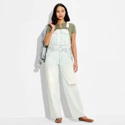 Women's Mid-Rise Baggy Overalls - Wild Fable™ Light Blue Denim L