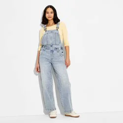 Women's Mid-Rise Baggy Overalls - Wild Fable™ Medium Wash Splatter L