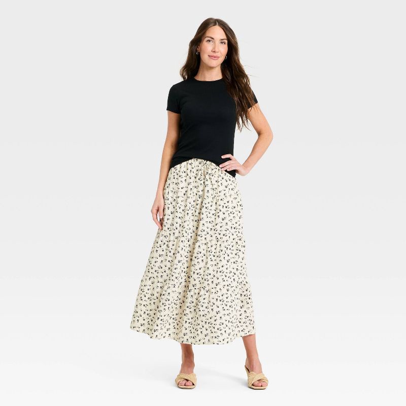 slide 3 of 3, Women's Tiered Skirt - A New Day™ Cream/Black Floral M, 1 ct