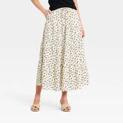 Women's Tiered Skirt - A New Day™ Cream/Black Floral M
