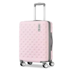 American Tourister Medium Checkered Carry On Spinner Wheels Suitcase - Light Pink
