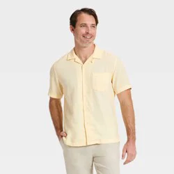 Men's Short Sleeve Linen Blend Camp Collar Button-Down Shirt - Goodfellow & Co™ Yellow XXL