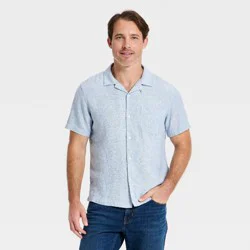 Men's Short Sleeve Linen Blend Camp Collar Button-Down Shirt - Goodfellow & Co™ Light Blue XL