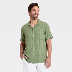 Men's Short Sleeve Linen Blend Camp Collar Button-Down Shirt - Goodfellow & Co™ Green M