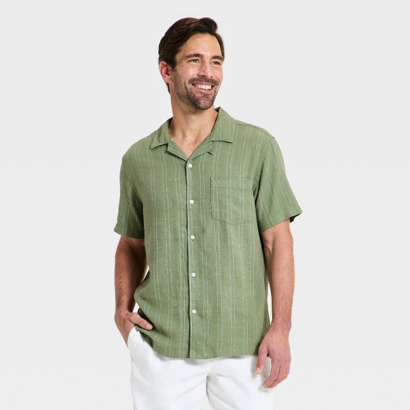 slide 1 of 3, Men's Short Sleeve Camp Collar Button-Down Shirt - Goodfellow & Co™ Green L, 1 ct