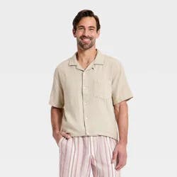 Men's Short Sleeve Linen Blend Camp Collar Button-Down Shirt - Goodfellow & Co™ Natural XL