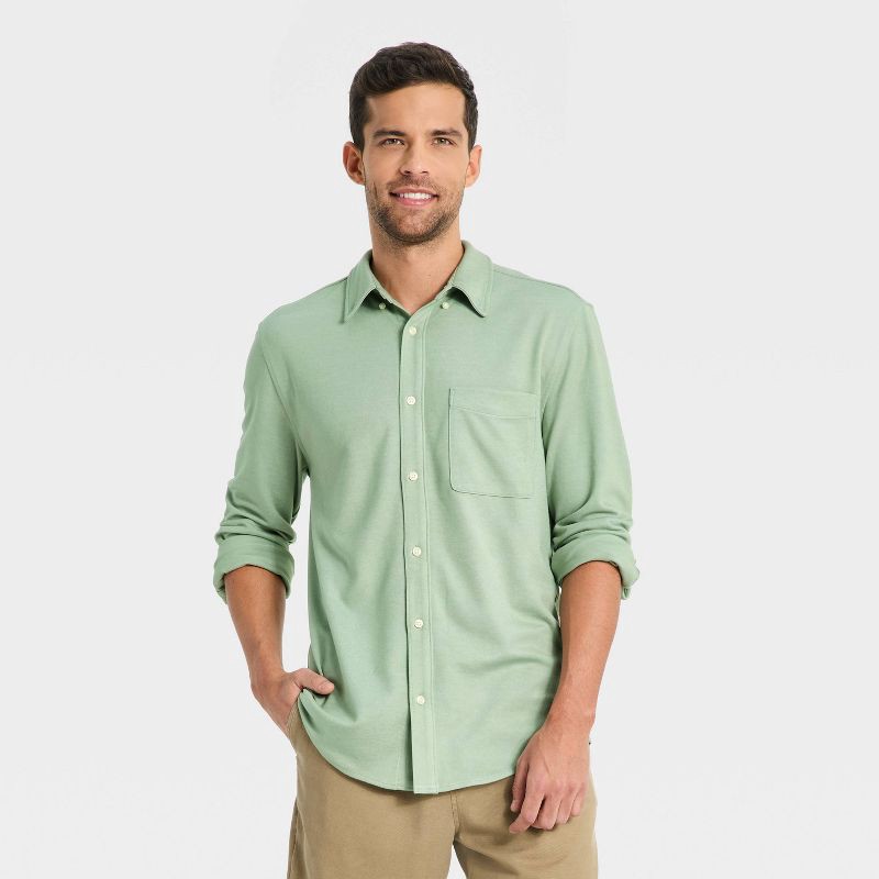 slide 1 of 3, Men's Comfort Wear Long Sleeve Shirt - Goodfellow & Co™ Sage Green S, 1 ct