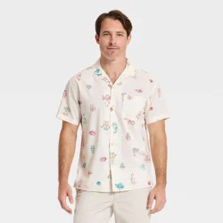 Men's Vacay Short Sleeve Camp Collar Printed Button-Down Shirt - Goodfellow & Co™ White L
