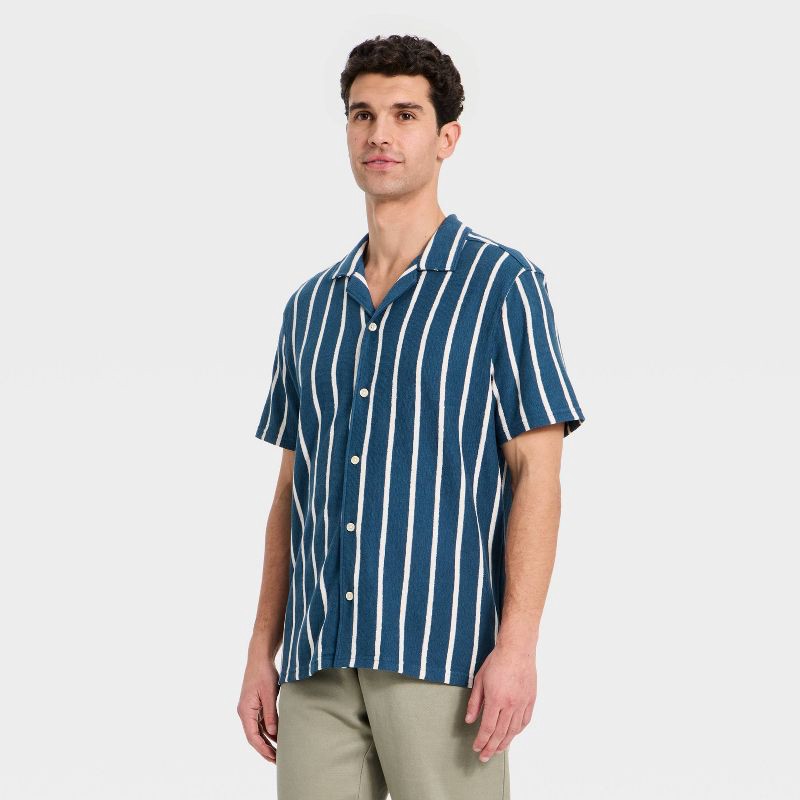 slide 1 of 3, Men's Vintage Knit Camp Polo Shirt - Goodfellow & Co™ Navy Blue M, 1 ct