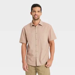 Men's Short Sleeve Slub Gingham Button-Down Shirt - Goodfellow & Co™ Brown L