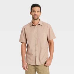Men's Short Sleeve Slub Gingham Button-Down Shirt - Goodfellow & Co™ Brown L