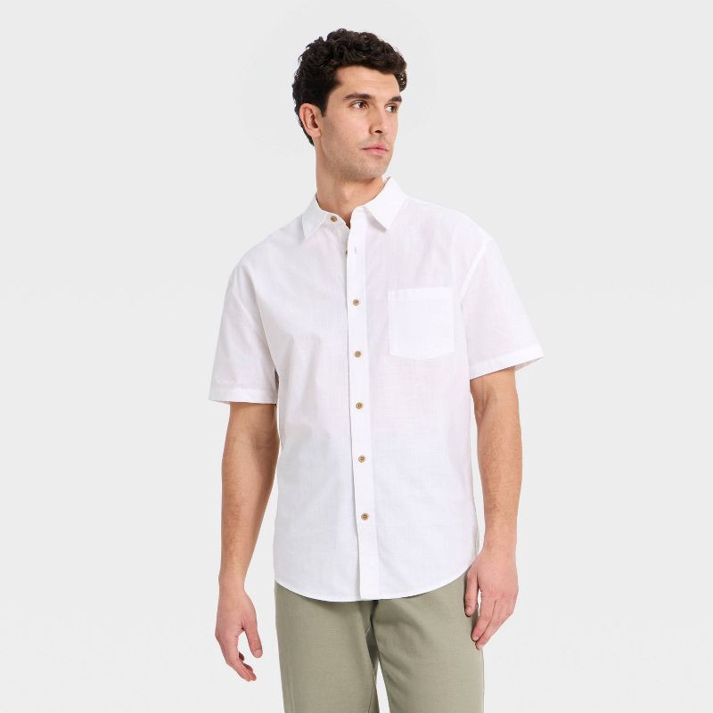 slide 1 of 3, Men's Short Sleeve Slub Button-Down Shirt - Goodfellow & Co™ True White L, 1 ct