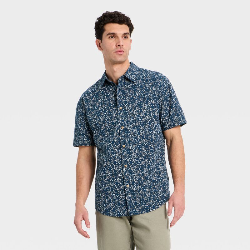 slide 1 of 3, Men's Short Sleeve Slub Button-Down Shirt - Goodfellow & Co™ Navy Blue M, 1 ct