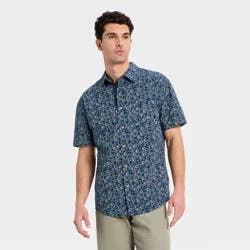 Men's Short Sleeve Slub Button-Down Shirt - Goodfellow & Co™ Navy Blue XXL
