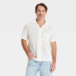 Men's Vacay Short Sleeve Camp Collar Open Weave Button-Down Shirt - Goodfellow & Co™ Cream L