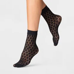Women's 2 Pk Doily Net Anklet Socks - A New Day™ Black/White