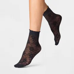 Women's 2 Pk Mesh Garden Anklet with Picot - A New Day™ Black / White