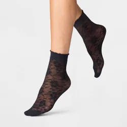 Women's 2 Pk Mesh Garden Anklet with Picot - A New Day™ Black / White