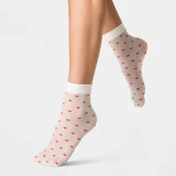 Women's 2 Pk Eloise Heart Anklet Socks - A New Day™ Black / White with Red Hearts