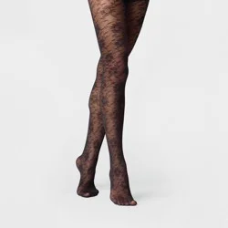 Women's Mesh Garden Vine Floral Tights - A New Day™ Black S/M