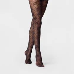 Women's Mesh Garden Vine Floral Tights - A New Day™ Black M/L
