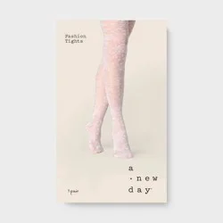 Women's Rose Floral Tights - A New Day™ White M/L