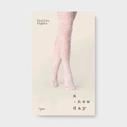 Women's Rose Floral Tights - A New Day™ White M/L