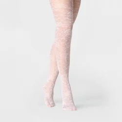 Women's Rose Floral Tights - A New Day™ White L/XL