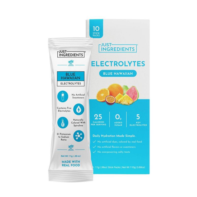 slide 1 of 9, Just Ingredients Electrolytes Sports Drink Mix Packs - Blue Hawaiian - 3.88oz/10ct, 3.88 oz, 10 ct